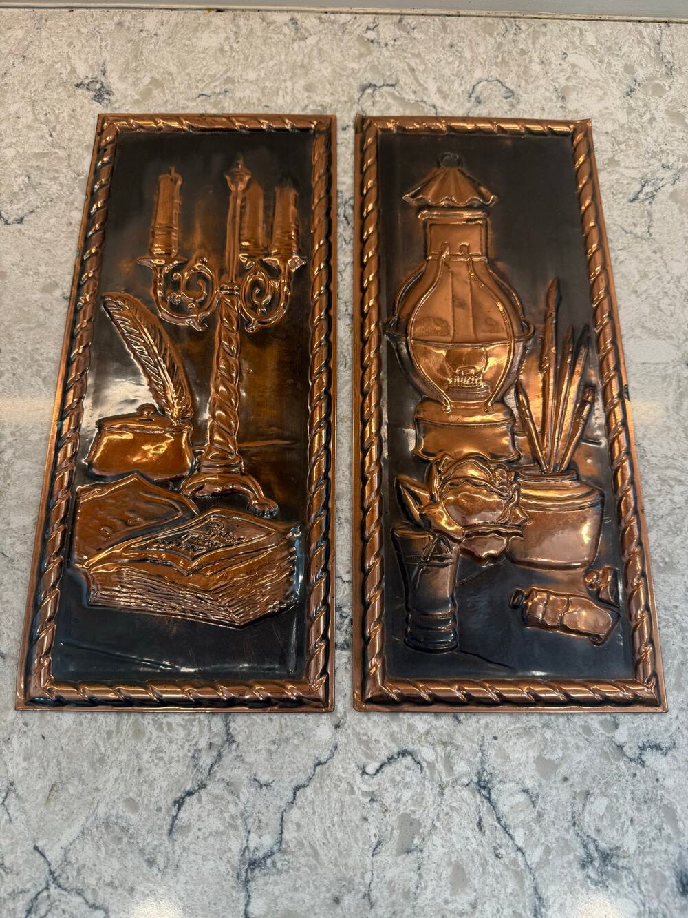 Set of 2 Vintage MCM Copper Still Life Wall Art 3D JL